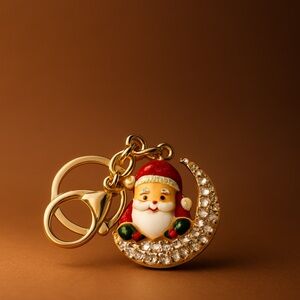 Handmade Santa Claus Keychain with Rhinestones